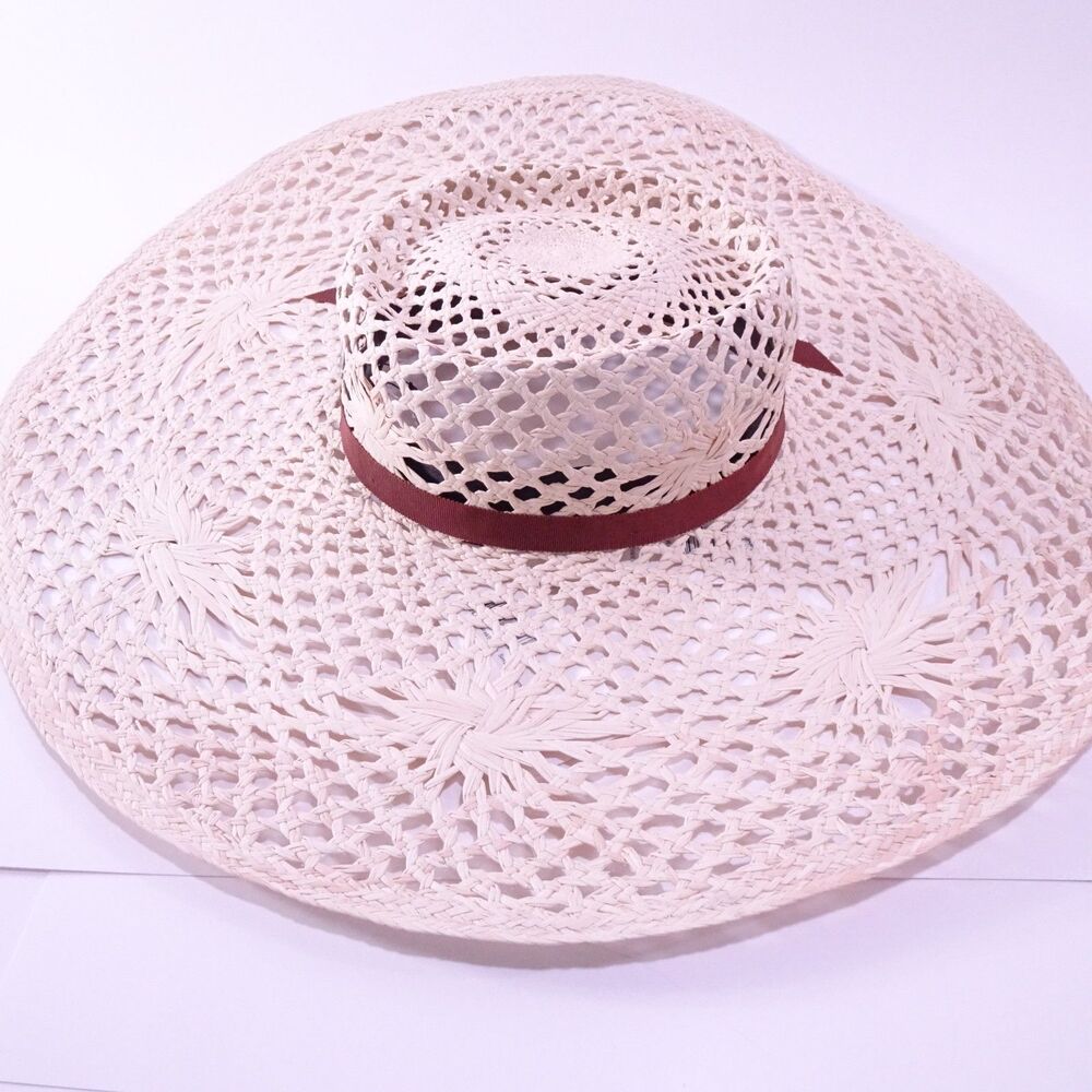 Veronica Beard Meringue Raffia Straw Wide Brim Sun Hat Natural S M NWT 298 - Picture 12 of 15